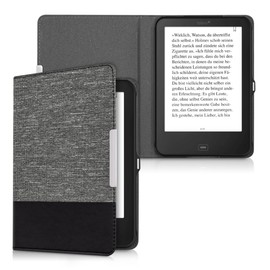 kwmobile Case for Tolino Shine 2 HD - PU Leather and Canvas Protective e-Reader Cover Folio Case - Dark Grey/Black