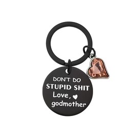RFTWXHPN Funny Gifts Keychains for Goddaughter Keychain from Godmother Don't Do Stupid Sht Key Chains for God Daughter Christmas Birthday Gifts for Girls New Drivers License Gift