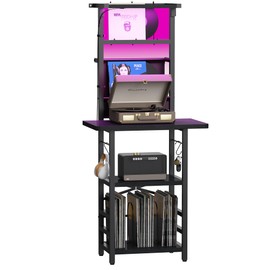 YAKANJ Record Player Stand with Led Light,Record Player Table with Vinyl Storage,Turntable Stand with Record Holder Vinyls Display Shelf for Music Room Studio,Black