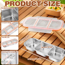 Three Compartment Seasoning Snack Box, Stainless Steel Metal Products with Lids for Kids Adults, Divider Container Good Size Can Be Reused Suitable for School & Vacation