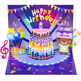 VEEYOL Happy Birthday Cards, 3D Pop Up Music Birthday Cards with Light, Blow Out LED Light Candle, Birthday Gifts for Women, Men, Mom, Kids, Girls