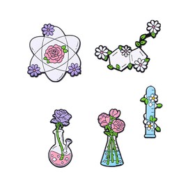 5 PCS Science Enamel Pin Set Cute Cartoon Experiment Test Tube Beaker Flower Brooches Badges Brooch Pins for Backpacks Jackets Clothes Bags Caps Science Lover