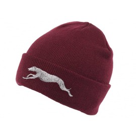 The House Of Dog Greyhound Lurcher Owner Gift. Classic Cuffed Unisex Beanie Ski Hat with Embroidered Design. Burgundy