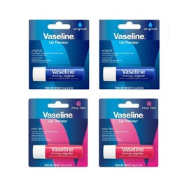 Vaseline Lip Therapy Variety 4-Pack, Moisturizing Lip Balm with Vitamin E, 0.16 Oz Ea - Flavors: Rose & Original