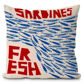 Likjad Blue Sardines Pillow Covers 18x18, Coastal Beach Room Decor, Retro Nautical Coastal Sardines Fish Decorative Throw Pillow Covers for Home Room Bedroom Decor