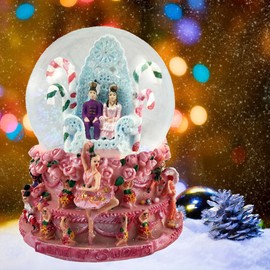 Nutcracker Ballet Gifts Musical Christmas Snow Globe - Land of Sweets Features Clara and The Prince Surrounded by a Sugary Scene While The “Dance of The Sugar Plum Fairy” by Tchaikovsky Plays, 100mm