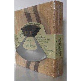 7.25 Inch Block w/Deep Dish Chopping Bowl and Umialik Ulu Knife with"Alaska Cutlery" Walnut Handle