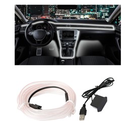 AOCISKA 16FT USB El Wire,LED Strip Under Dash Lighting Kit,Car Interior Neon Rope Strip Lights with Sewing Edge,Electroluminescent Car Ambient Lighting Kits with Fuse Protection (White)