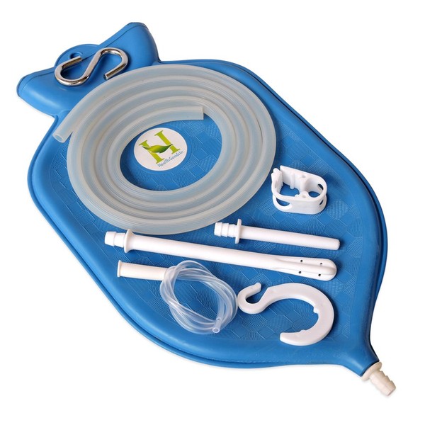 Rubber Enema Bag Kit for Colon Cleansing with Silicone Hose (2 Quart, Open Top) - Blue