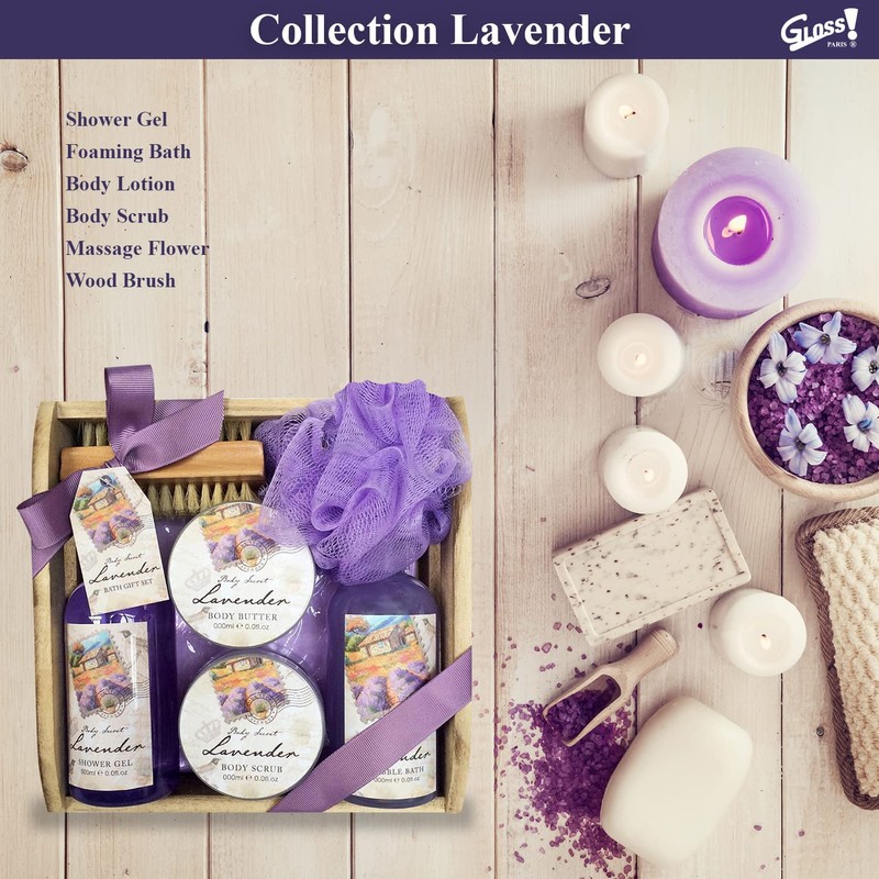Gloss. Bath Gift Set in Pouch – Les Belles Fleurs – Lavender, Pack of