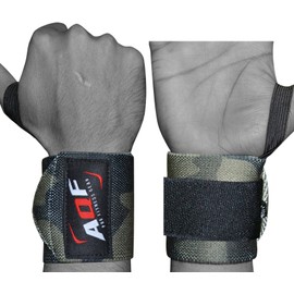 AQF Power Weight Lifting Wrist Wraps Supports Gym Training Fist Straps - Sold as Pair & One Size Fits All (Green Camo)
