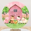 Laeacco 7.2x7.2ft Farm Animals Theme Round Backdrop Pink Barn Door