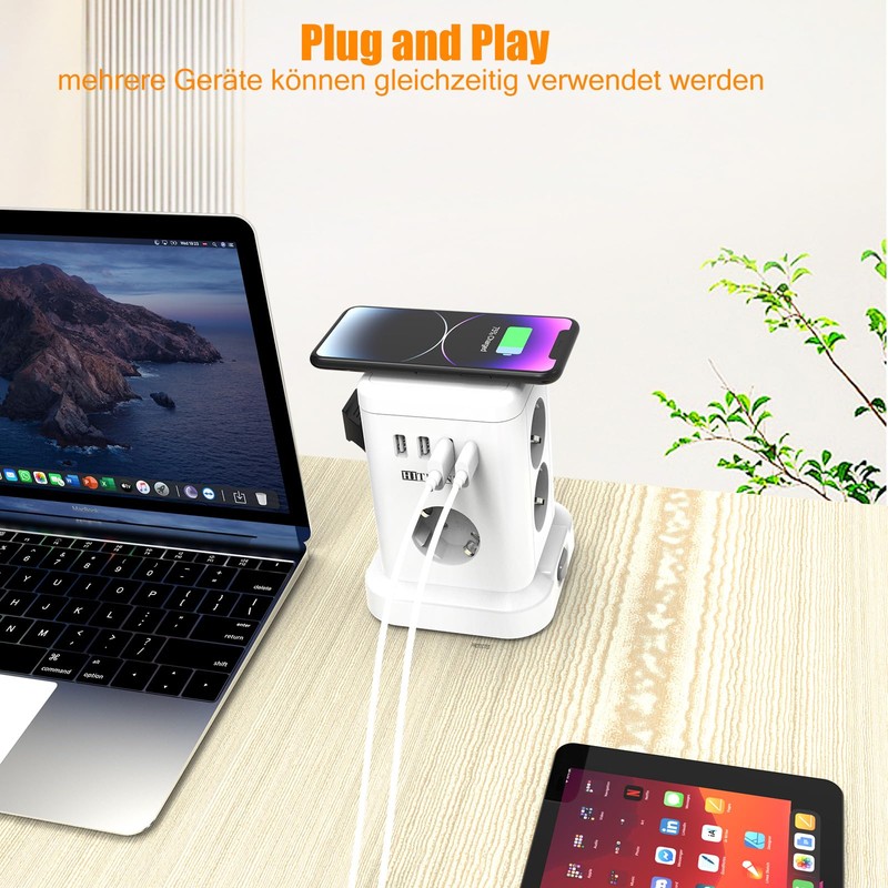 Power Strip with USB, 7 Sockets Distribution Socket with 5