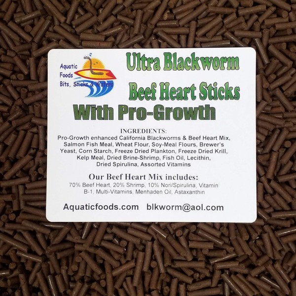Aquatic Foods Inc. S&B PRO-Growth Blackworm/Beef Heart Mix Sticks Cichlids, Discus, All Tropicals…1/4-lb