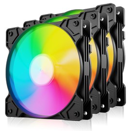 3 Piezas Ventiladores 120mm para CPU，Ventiladores para PC ARGB,4 Pines PWM，Rodamiento S-FDB，Hasta 1500RPM，se Utiliza para Enfriar la CPU. (3, Negro, Estándar)