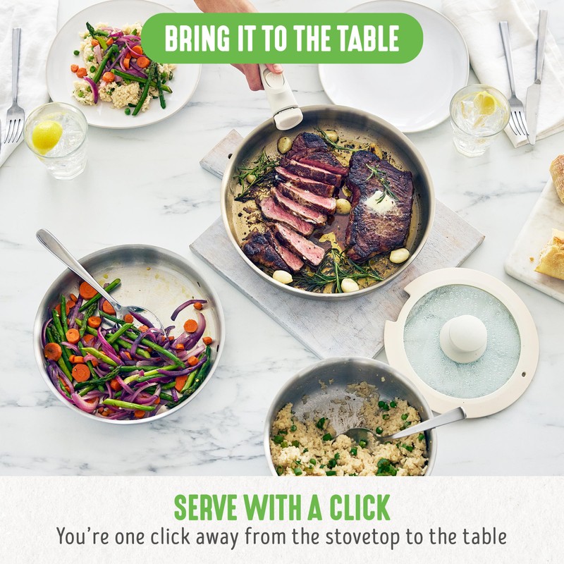 GreenLife 10 Piece Stainless Steel Pots and Pans, Detachable &