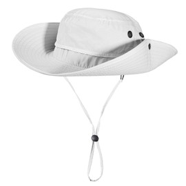 Summer Sun Hats for Men Wide Brim Waterproof Safari UPF50+ UV Protection Foldable Fishing Boonie White Medium Large M L