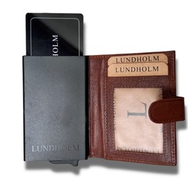 Lundholm Card Holder - Slim Card Holder for Credit Card, ID, Other Cards, Includes Coin Pocket + Pocket with RFID/NFC Protection - Durable Leather Minimalist Design - Gifts for Men, brown, Modern