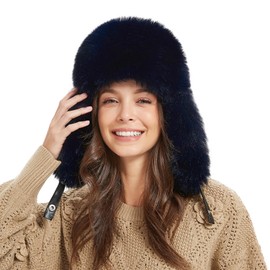 Winter Trapper Hat for Women Warm Faux Fur and Leather Windproof Full Hood Earflap Beanies