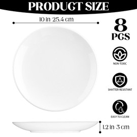 Coobbar Melamine Dinner Plates Set - 8 Pcs Break-Resistant White Melamine Salad Plates, Shatterproof Dinnerware for Indoor & Outdoor Use, Lightweight, Stackable & Dishwasher Safe (10 Inches)