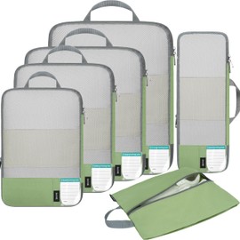 BAGAIL 6 Set Compression Packing Cubes for Travel, Compressible Packing Organizers Travel Accessories for Luggage Suitcase(6 Set, Matcha Green)