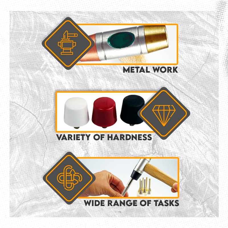 SE 5-IN-1 Dual Interchangeable Hammer - Threaded Copper, Brass Faces
