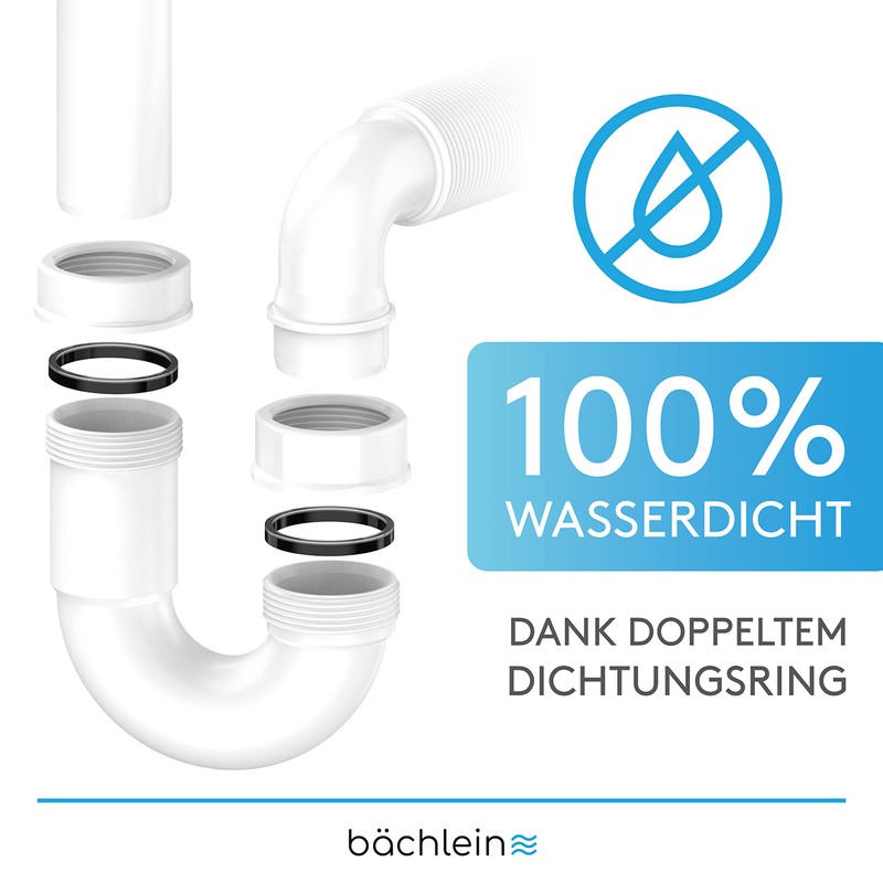 Bächlein Flexible Pipe Siphon for Kitchen Sink, Odour Trap without