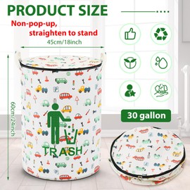 Jingmore 30 Gallon Collapsible Pop up Trash Can with Zippered Lid Reusable Pop up Storage Bin Portable Camping Garbage Can for Camping RV Laundry Yard Waste Outdoor Indoor Use(Trash Style)