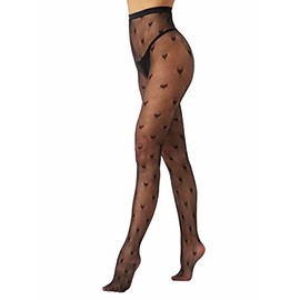 EVERSWE High Waist Fishnet Tights, Thigh High Suspender Stockings (Allover Heart, SM)
