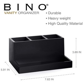 BINO Multi Purpose 3 Compartment Organizer with Tray - Makeup Brush Holder Makeup Brush Organizer Holder Makeup Holder Organizer Toothbrush Holder Marble Bathroom Accessories (Matte Black)