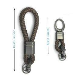BuxiuGK 2 Piece Braided PU Leather Keychain Strap Keyring with Zinc Alloy for Car Office Home Keys,Dark Coffee