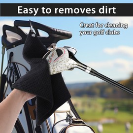 Lusofie 2Pcs Golf Towel with Carabiner Waffle Pattern Golf Bag Towel Microfiber Fabric Golf Towel for Golf Bag Trolly Belt Loop (Black,Grey)