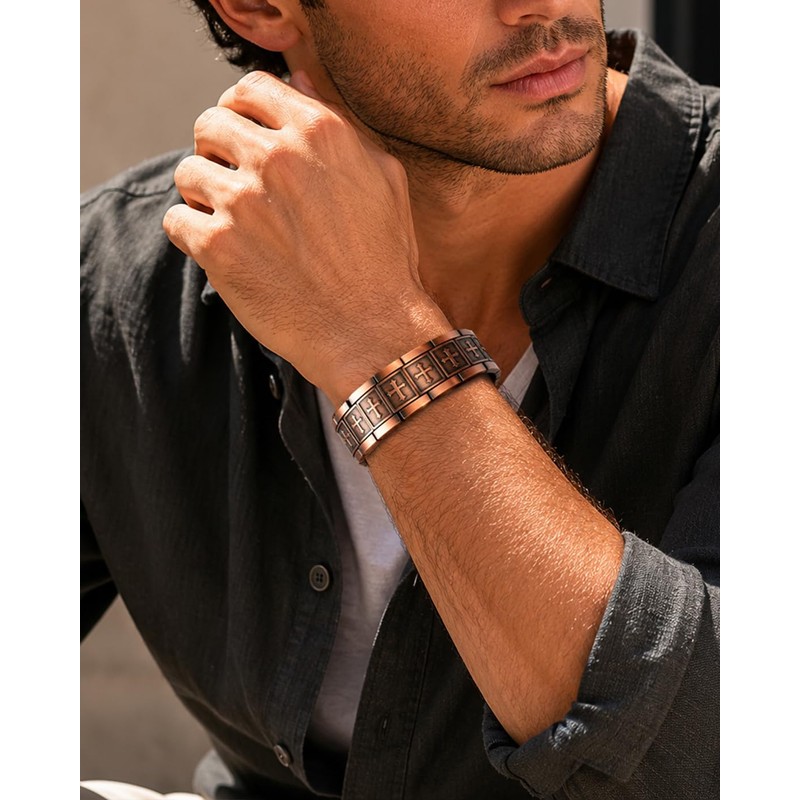 Copper Bracelet for Men, 99.99% Pure Copper Jewelry Cross Magnetic