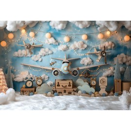 Yeele 10x8ft Travel Adventure Airplane Backdrop for Boy 1st Birthday Blue Sky Clouds Aircraft Travel Around The World Background for Baby Shower Birthday Party Supplies Portrait Photo Shoot Prop