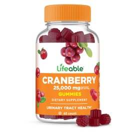 Lifeable Cranberry Gummies for Women | 25000 mg Equivalency | Great Tasting Cranberry Supplement | for Urinary Tract Health, Bladder & Kidney Support | Vegan and Non GMO Cranberries | 60 Count