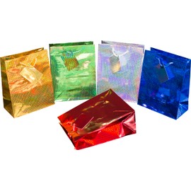 HEKU Colourful Gift Bags with Hologram Coating, Pack of 10, 5 Colours (Red, Silver, Dark Green, Gold, Dark Blue), 23 x 18 x 10 cm, Environmentally Friendly and Reusable