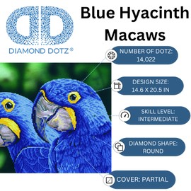 DIAMOND DOTZ ® - Blue Hyacinth Macaws, Partial Drill, Round Dotz, Diamond Painting Kits, Diamond Art Kits for Adults, Gem Art, Diamond Art, Diamond Dotz Kits, 14.6"x20.5"