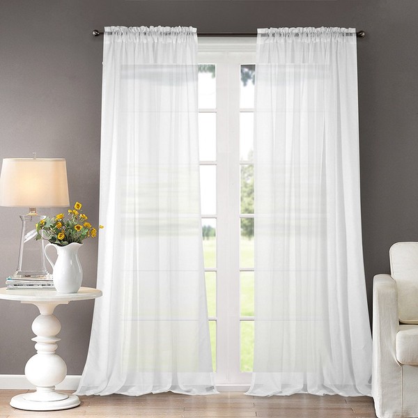 Dreaming Casa Solid Sheer Curtains Draperies White Rod Pocket 2 Panels 72" W x 102" L