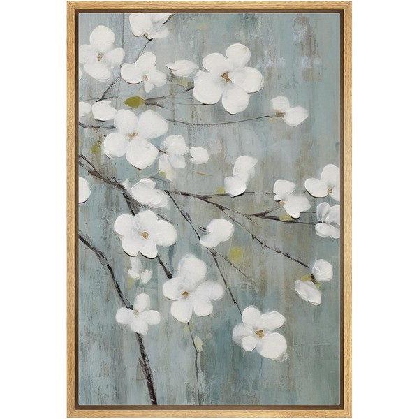 wall26 Framed Canvas Print Wall Art Blossoming White Florals on