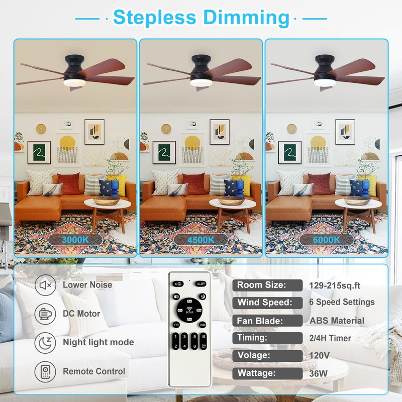 Depuley Modern Ceiling Fan with Light: 42-Inch Black Small Fans