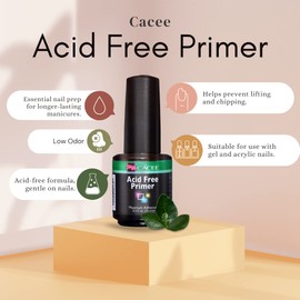 Cacee Nail Primer For Acrylic Nails, Acid Free No Burn 0.5 oz, Low Odor, Polish for UV/LED, Use On Natural Nails Before Color Gel Polish & Acrylics, Protect & Strengthen