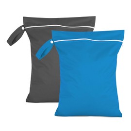 Moorle Pack of 2 Wet Bags 40 x 30 cm, Waterproof Laundry Bag, Black & Blue, Reusable Travel Wet Bag with Zip, Small Wet Bag Swimming for Swimsuits, Beach Towels, Nappies