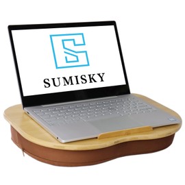 SUMISKY Bamboo Lap Desk for Laptop with Cushion, Portable Laptop Stand with Phone Hoder & Anti-Slip Stopper-Fits up to 15 inch for Home Office Students Use