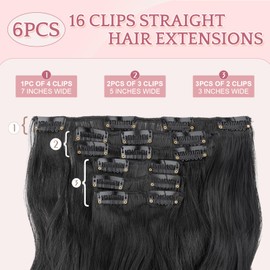 SEGOHAIR Hair Extensions Clip in Synthetic Fiber, Clip Hair Extensions Full Head Seamless 20" Long Curly Clip In Hair Extensions-6PCS 16Clips Hair Piece-Natural Black
