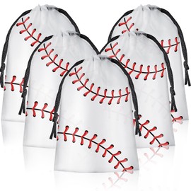 SEEVOR 24 Pack Drawstring Baseball Party Favor Bags 6 x 8 Inch Baseball Goodie Bags Baseball Snack Bags Baseball Gift Bags for Stow Snacks