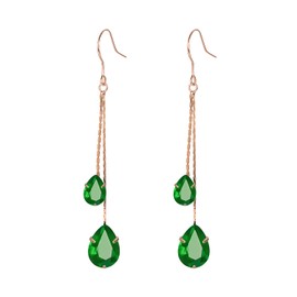 Vissen Green Cubic Zirconia Drop Earrings for Women Rose Gold Plated Long Chain CZ Dangle Earrings Fashion Jewelry