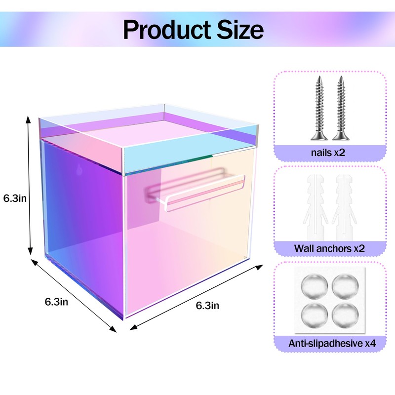GRETJOB Rainbow Disposable Facial Towel Storage Box, Clear Acrylic Makeup