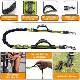 Extra Leash ONLY for TAKSIN The Ultimate Leash System, Super Reflective Leash W/Shock Absorbing Bungee & Two Padded Handles, 4FT Plus Stretch
