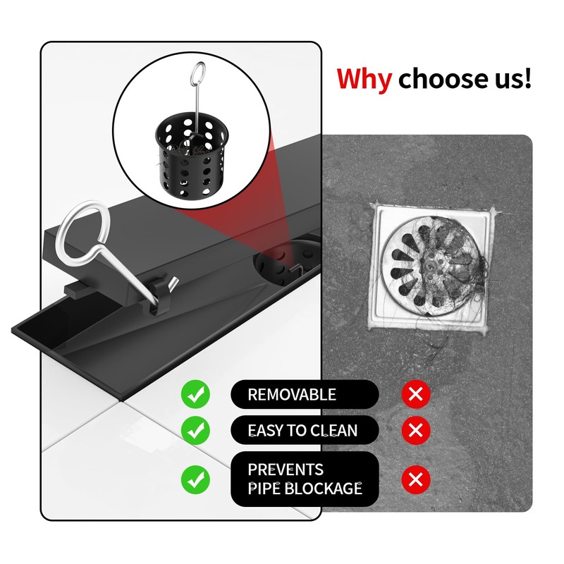 Mirravative Linear Shower Drain, 304 Stainless Steel with Adjustable Leveling