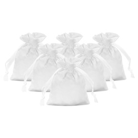 PATIKIL Satin Gift Bags, 6 Pcs 3.5 x 3 Inch Wedding Favor Drawstring Bags with Drawstring for Birthday Christmas Jewelry Party, White